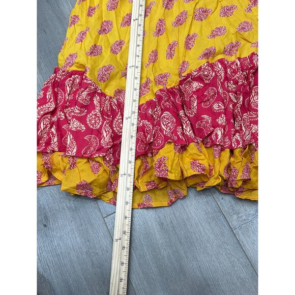 Cool Change Womens Yellow Red Paisley Elastic Waist Ruffle Hem Midi Skirt Size S - Picture 8 of 8